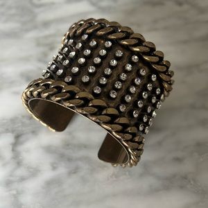 J. Crew Gold/Brass Colored Faux Diamond Studded Chain Cuff Bracelet